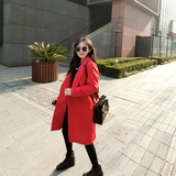 韩版百搭大红色茧型羊绒毛呢大衣女中长款直筒修身尼子风衣外套冬