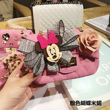 韩国代购儿童斜挎包女卡通粉色米妮单肩斜跨包链条包米奇亲子包
