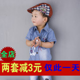天天特价男童2韩版3新款纯棉牛仔衬衫套装4-5岁中小童两件套儿童