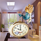包邮欧式双面钟时尚孔雀双面挂钟创意静音家居客厅卧室时钟双面表