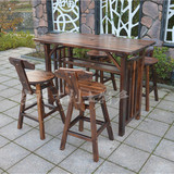 特价碳化桌椅套件防腐木火烧木桌椅实木酒吧桌凳吧台高脚桌凳