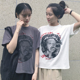 夏装新款简约字母人物印花短袖T恤女学生韩版百搭圆领打底衫上衣