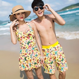 情侣泳衣海边度假必备沙滩裤情侣套装女连体裙式保守遮肚显瘦韩国