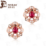 米莱珠宝 0.45克拉缅甸直供红宝石耳环 18K玫瑰金镶嵌钻石耳饰