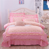纯棉床上四件套全棉1.8米1.5m床裙式粉色公主风韩式韩版1.2米床单