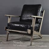 外贸出口美式乡村 法式复古LOFT工业风 真皮实木单人沙发椅休闲椅
