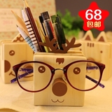 日韩流行文具Happy Buddy多功能笔筒 眼镜架 可爱木质桌面收纳盒