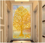 3d立体竖版客厅走廊过道玄关壁画壁纸墙纸装饰画 黄金发财树环保