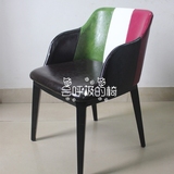 意大利餐椅国旗四色拼接绿白红皮椅子复古咖啡厅椅子设计师酒店椅