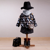 童装2015冬款女童几何图案拼色外套 韩版短款儿童夹棉保暖衣