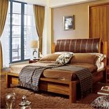 中式实木双人床1.8米真皮软靠榻榻米婚庆床1.5米实木床柚木床爆款