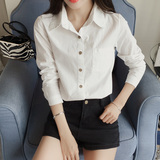 2016春季新款韩版女装清新百搭大码纯棉白衬衫长袖打底衬衣衬衫