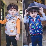 2015外贸新款冬装男童装 多色卡通印花儿童马甲 冬季加厚韩版外套