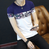 2016夏季修身圆领短袖男士t恤衫韩版青年男半截袖体血印花上衣服