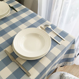 浅蓝色格子桌布 地中海色织布艺 餐厅桌布 大格子茶几布台布盖巾