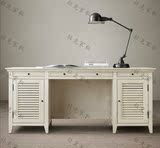 杜克欧洲法式乡村实木办公桌书桌美式复古仿古做旧白电脑桌写字台