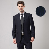 新款男士西装修身西服套装 蓝细暗条纹正装工作商务上班职业工装