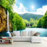 大型3D立体壁画 客厅卧室电视沙发背景墙壁纸墙布 青山绿水湖泊