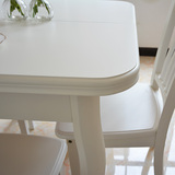 餐桌椅组合正方形可折叠饭桌子拉台伸缩餐台小户型白色田园实木