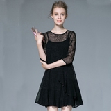 秋新款欧美高级定制气质优雅真丝植绒两件套连衣裙经典赫本小黑裙