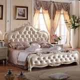 实木欧式床法式公主床卧室家具高箱床1.8米雕花大床真皮婚床包邮