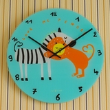 Nextime 日本欧式玻璃客厅可爱动物卡通儿童斑马狮子静音石英挂钟