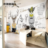 欧式抽象动物大型壁画 麋鹿斑马服装店背景墙 咖啡厅酒吧墙纸壁纸