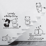 儿童房间走廊玄关楼梯背景墙壁装饰动物猫咪墙贴纸卡通黑白猫贴画
