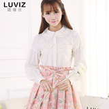 Luviz衬衣春装新款女装韩版通勤OL立体花纯色长袖上衣
