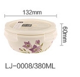 龙士达380ml圆形陶瓷冰箱保鲜盒微波炉保温饭盒器皿便当盒lj-0008