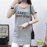 夏季女装韩版中长款短袖T恤女大码宽松显瘦字母印花纯棉韩国体恤