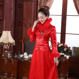 【旗袍】 大码新娘结婚礼服春秋长袖旗袍冬装长款红色秋冬季敬酒服