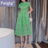 Palglg2016春装新款女装修身高腰性感中长款大摆蕾丝连衣裙礼服裙