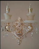 新品欧式蜡烛水晶壁灯 双头玉石锌合金水晶壁灯卧室别墅客厅白色