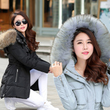 韩国连帽大毛领羽绒服女中长款冬装超大码加厚保暖大摆学生外套