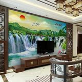 3d大型壁画中式客厅办公室沙发电视背景墙壁纸山水风景 流水生财