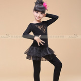 儿童舞蹈服装芭蕾舞裙女童拉丁加厚加绒表演出服秋冬季长袖练功服