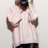 正品韩国代购 2015秋冬粉色甜美宽松大码针织衫毛线圆领套头毛衣
