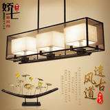 娇七新中式餐厅长方形吊灯布艺简约3三头铁艺中国风创意吧台灯具