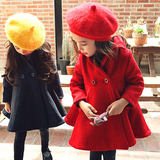 亲子装母女韩国童装秋冬新韩版女童裙摆式呢子大衣中大童公主外套