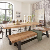 美式铁艺餐桌工业风格实木长方形办公桌会议桌复古工作台咖啡桌椅
