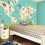卡通墙纸 3d立体环保儿童房卧室客厅背景墙装饰无缝壁画 儿童地图