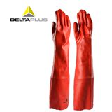 代尔塔工业耐酸碱工作劳保胶手套PVC浸塑防化60cm加厚加长棉衬里