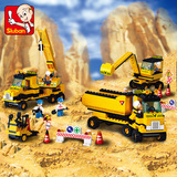 快乐小鲁班9700积木模拟城市挖机工程车组合儿童拼装益智玩具积木