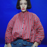 2016春装新款女装宽松中长款立领衬衫女学生韩版百搭格子衬衣长袖