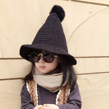 秋冬儿童帽子宝宝韩版尖尖顶帽子男女童新款巫师帽子针织毛球帽子