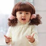 韩版宝宝假发女童发假发儿童卷发婴儿双辫子假发带卷发拍照款发套