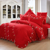 钻卡家纺结婚庆四件套红纯棉床品双人2.0m床单被套全棉床上用品4
