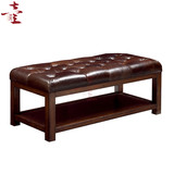 新款高档皮艺换鞋凳沙发凳子欧式美式实木床尾凳长条凳实木凳子