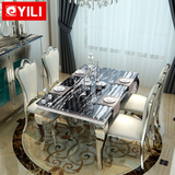 大理石餐桌椅组合 6人现代简约欧式不锈钢餐桌 小户型长方形饭桌